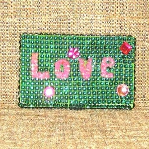 Card Case Slim Green Metal Card Case Green Rhinestone Card Case Hand Crafted Card Case Lightweight Metal Card Case Original Hand Painted