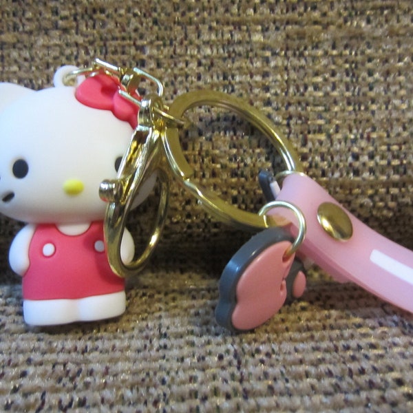 Hello Kitty Kawaii Purse Charm Zipper Charm Key Chain Back Pack Charm Wristlett Pink White Two Dangle Charms Girls Gamer Women Charm