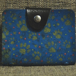 Cartera pintada a mano para mujer, cartera con foto de mano, tarjetero, bolsa de regalo azul y amarilla con diseño de patas de mascota, billetera única para niñas