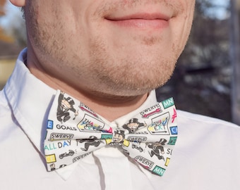 Board Game Rich Cartoon Bowtie, Ties, Accessories, Gift, Party, Birthday, Games, Money, Sales, Bank, Board, Buy, Sell, Neckties, Suspenders
