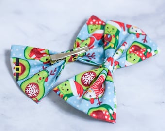 Christmas Avocado Clip Bows, Hair Accessories, Handmade, Gift, Ponytail, Guacamole, Fruit, Funny, Guac, Aguacate, Gift, Xmas, Holidays
