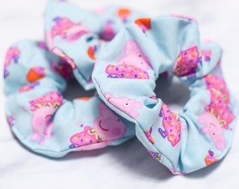 Pink Pig Character Scrunchie, Toddler TV Show, Hair Tie Accessories, Handmade, Gift, Ponytail, Girls, Love, Kids, Adorable, Cartoon, Oink