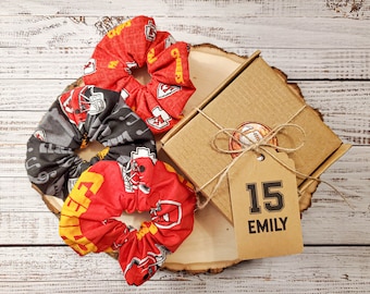 Chiefs Scrunchies with Customized Box ,Hair Ties, Accessories, Handmade, Ponytail, Football, Game, Kansas, Sport, Missouri, Handmade in USA!