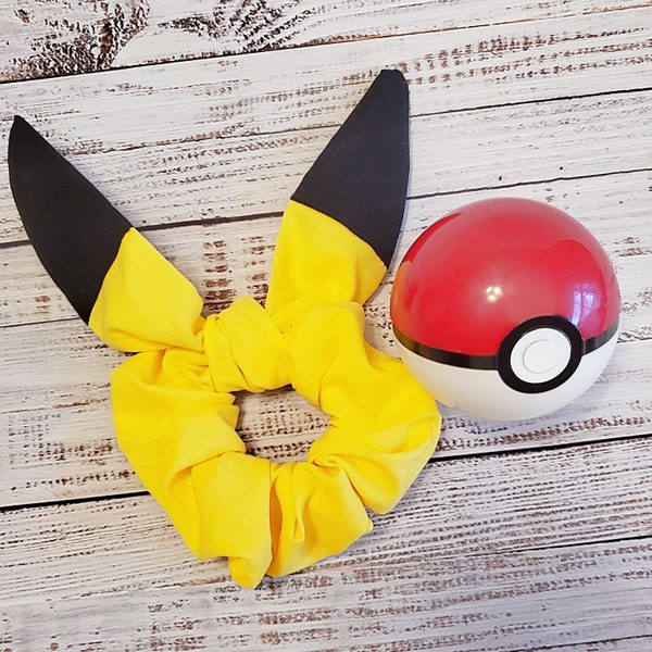 Pika Ears Scrunchie & Ball, Scrunchies, Hair Tie Accessories, Handmade Gift, Ponytail, Fashion, Ball, Cosplay, Costume, Game, Gamer, Cartoon