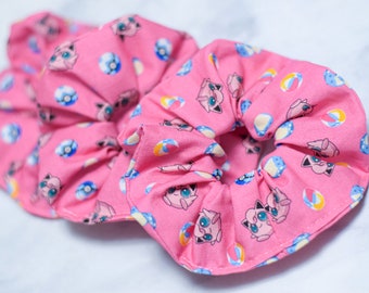 Pink Game Character Scrunchie, Anime, Hair Tie Accessories, Handmade, Gift, Ponytail, Gamer, Pika, Cosplay, Costume, Otaku, Cartoon