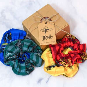 Wizard House School Scrunchie Custom Box ,Hair ,Accessories, Handmade, Ponytail, Movie, Magic, Witch, Wizard, Made with Licensed HP Fabric image 1