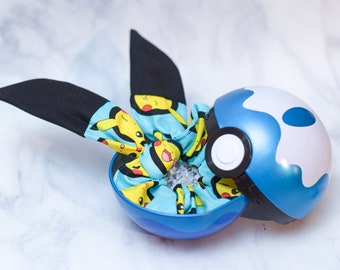 Pika Ears Scrunchie & Ball, Scrunchies, Hair Tie Accessories, Handmade Gift, Ponytail, Fashion, Ball, Cosplay, Costume, Game, Gamer, Cartoon