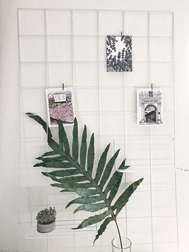 White Wire Wall Grid, SHELF, CLIPS, Mood Board, Photo Frame, Wall Grid