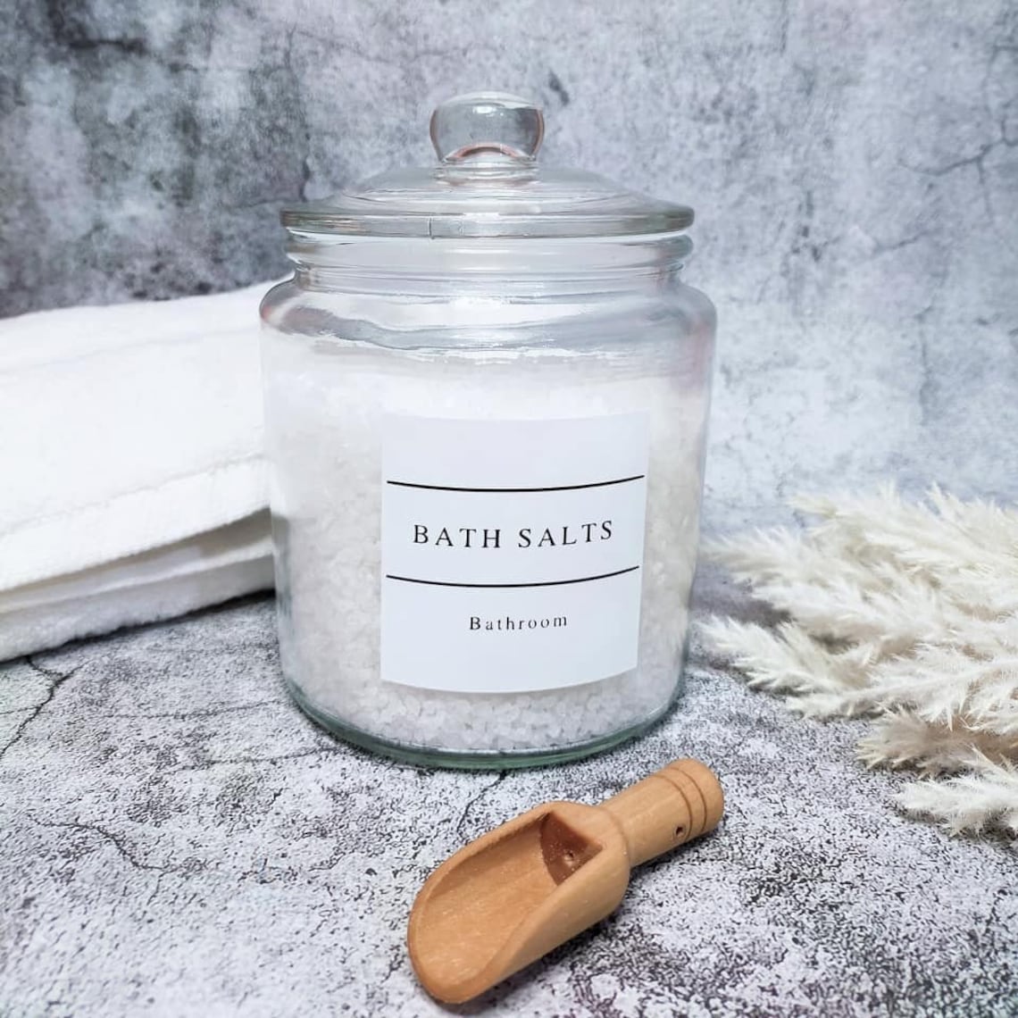 Labelled Bath Salts Jar Bathroom Storage Glass Jar White Label Etsy