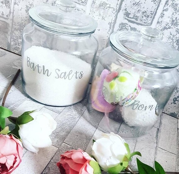 Personalised Glass Jars Bath Salts Storage Bath Bomb Storage Etsy