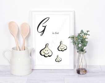 G Is voor knoflook - Knoflook Print - Kitchen Print - Home Print - Gift Print - Knoflook Lover - Knoflook geobsedeerd - Fun - Grappig - Eigenzinnig - Geanimeerd