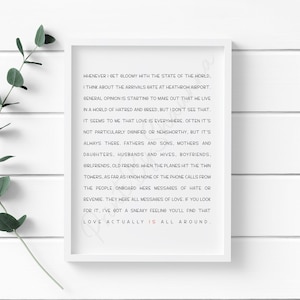 Love Actually Print - Escena de apertura Love Actually Quote - Idea de regalo - Día de San Valentín - Amor - Discurso cinematográfico - Para ella - Para él
