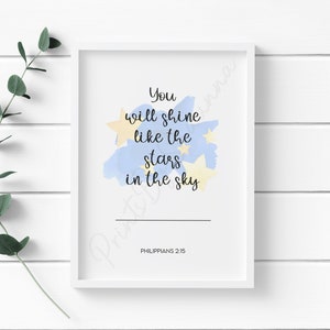 You Will Shine Like The Stars In The Sky - Bible Quote - Faith - Religion - Philippians - Bible Verse - Nursery - Home - Christian - Wall