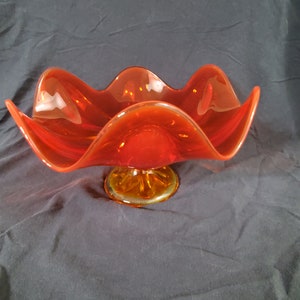 Viking Epic Persimmon Mid-Century Compote Bowl Amberina