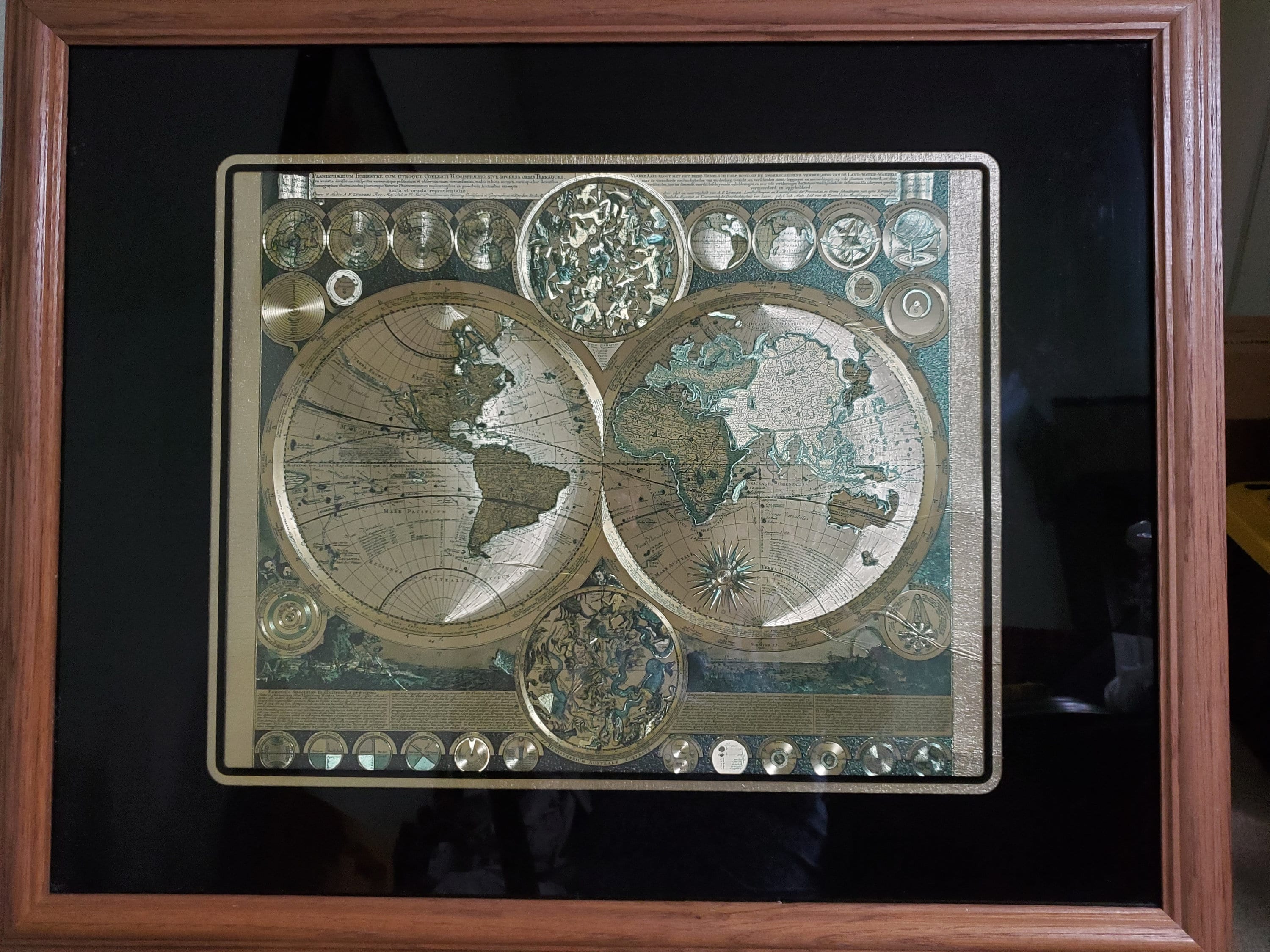 Gold Foil and Color Double Hemisphere Wall Map - A.F. Zurneri