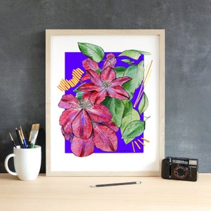 Print flower clematis colourful art drawing colour picture high quality