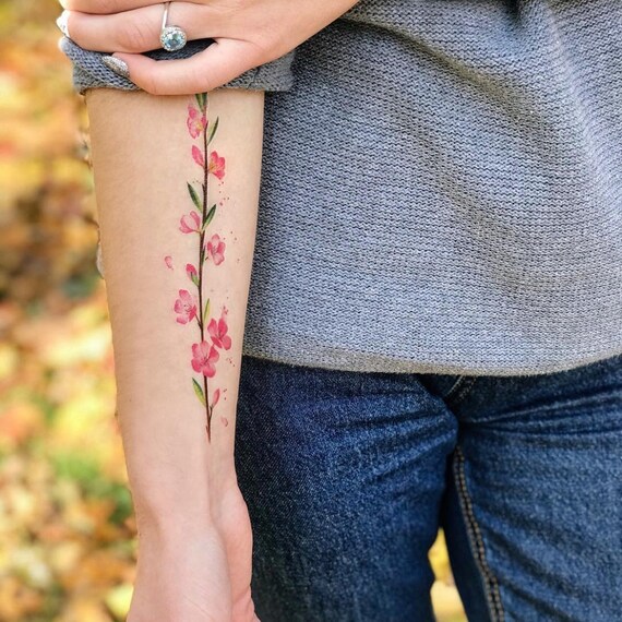 Tatouages Temporaires Grand Tatouage Fleur Tatouage Floral Fleurs De Cerisier Faux Tatouage Tattoo Botanique Nature Tattoo Accessoires De Fête