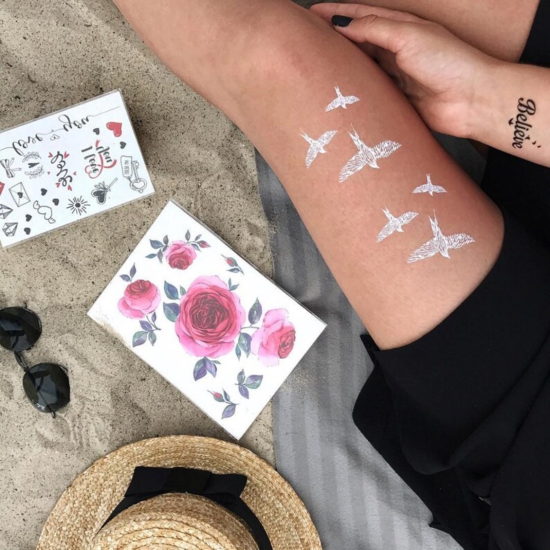 Bird Tattoo Temporary Tattoos White Tattoo Black Tattoo Etsy