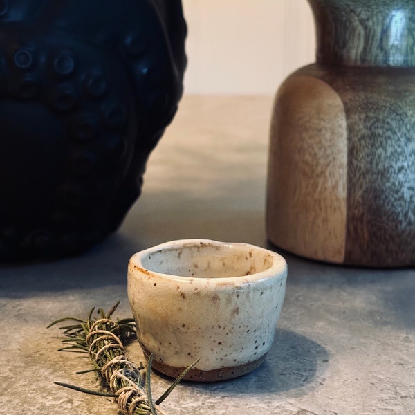 TINY cream ceramic cup small shot glass pottery handmade clay white minimalist