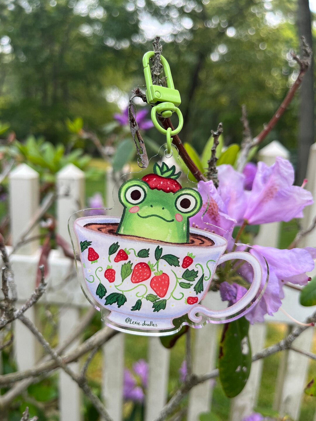 Frog in a Strawberry Teacup Keychain Etsy