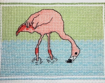 Fun Flamingo full coverage modern counted cross stitch pdf pattern chart instant download 6" x 4" bird animal cartoon embroidery sew gift