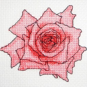 Pink Rose moderne geteld kruissteek pdf patroon grafiek instant download 6 "x 4" bloem bloemen realistisch borduurwerk Valentijnsdag kaart cadeau