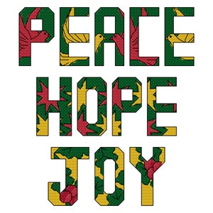Mots de Noël carte motifs paix espoir joie Noël photo moderne compté point de croix pdf modèle graphique télécharger festif houx colombe étoiles