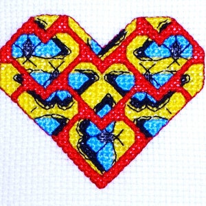 Kleine vlinder hart moderne geteld kruissteek pdf patroon grafiek instant download 3" 4" insect Valentijnsdag kaart cadeau liefde verjaardag