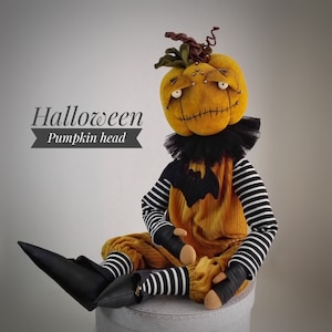 Large Pumpkin head,Halloween pumpkin doll handmade,Halloween unique gift,Halloween decor