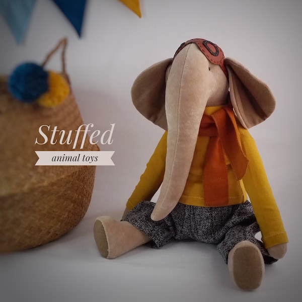 Large Elephant pilot plush toy,Elephant Stuffed animal toy with removable clothes,Handmade gift