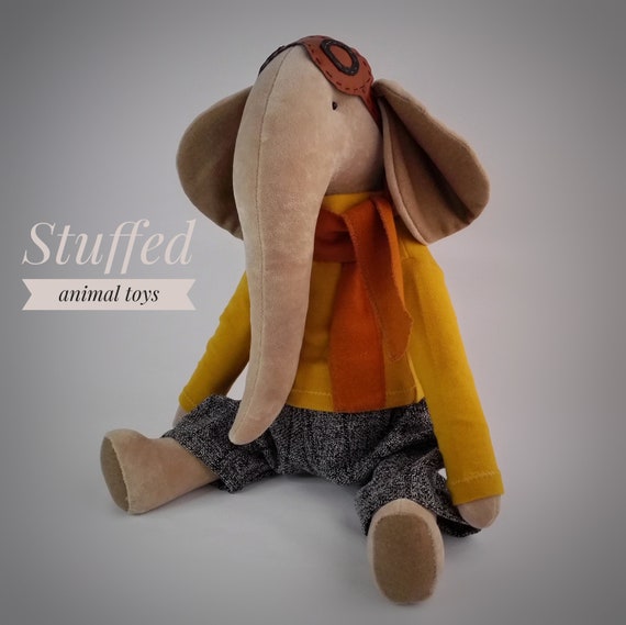 Large Elephant pilot plush toy Elephant Stuffed animal toy with removable clothes Handmade gift Etsy