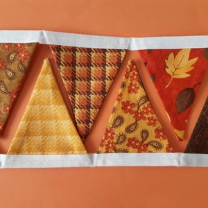 Handmade Fabric Bunting Brown Orange Floral, Leaf, Check, Stripe Autumn/Fall Design 18 Double-Sided Small/Mini Flags for the Home and more!