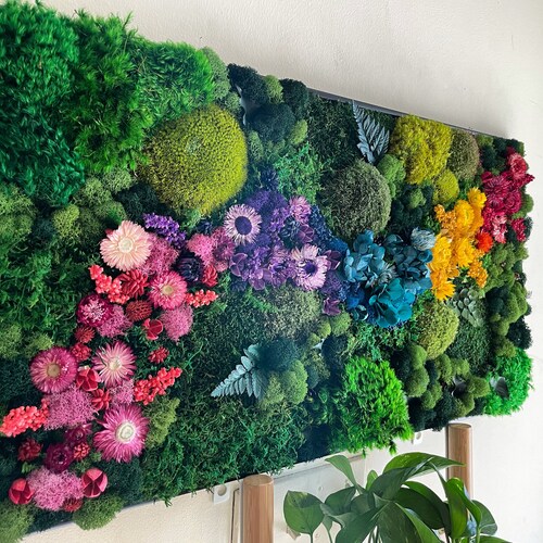 Small Moss Wall Art. Moss Wall. Preserved Moss. Wall Garden. Art Home Decor. Art with Flowers. Large home decor.