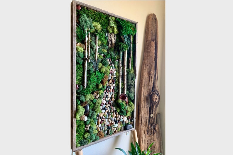 Moss Wall Art 26 X 14 Preserved Moss W Birch Branches In Etsy
