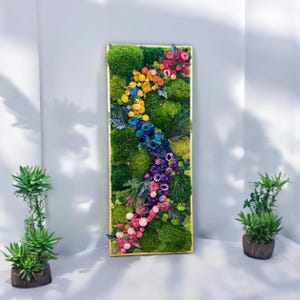 Eden – Lush Preserved Moss Wall Art | Vertical or Horizontal | Real Flowers | No Maintenance | Indoor Nature Decor