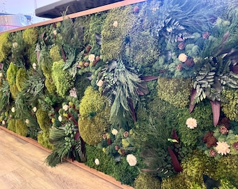 Preserved Moss Wall Art: Burgundy Leaves, Cream Flowers, Large Home Decor