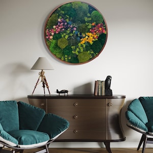 Round Moss Wall Art. Cirle Moss Art. Moss Wall. Preserved Moss. Wall Garden. Art Home Decor. Art with Flowers. Large home decor.