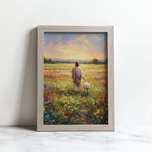Jesus leading a lamb digital print, Lamb of God, Jesus digital print, Jesus painting, Christian printable wall art,