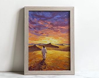 Jesus in the desert digital print, 40 days and nights, Jesus digital print, Jesus painting, Christian printable wall art,