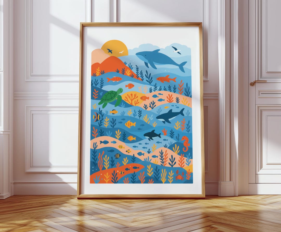 Colorful Ocean Animals Art Print – Under the Sea Poster for Kids Room ...
