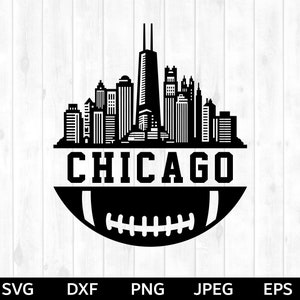 Skyline de football de Chicago SVG, png de football de Chicago, silhouette de football de Chicago & fichier coupe Cricut, clipart de football de Chicago