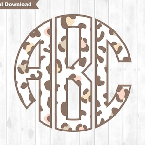 Leopard Monogram PNG, Monogram PNG for Sublimation, Circle Monogram PNG, Animal Print Monogram,