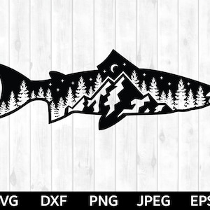 Fische und Bäume SVG, Forelle SVG, Angeln SVG, Forellenangeln, Fische und Berge