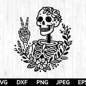 Signe de paix squelette SVG, png de signe de paix squelette, Silhouette de signe de paix squelette & fichier de coupe Cricut, clipart signe de paix squelette