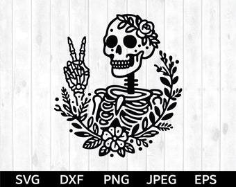 Skeleton Peace Sign SVG, Skeleton Peace Sign png, Skeleton Peace Sign Silhouette & Cricut Cut File, Skeleton Peace Sign clip art