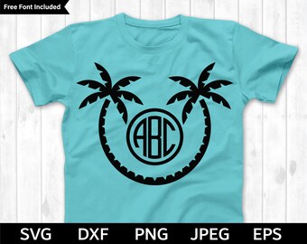 Palmträdsmonogram SVG, palmträd SVG, semestermonogram SVG, strandmonogram,