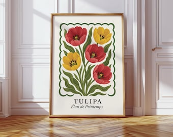 Tulip Botanical Art Print – Vintage French Floral Poster on Matte Paper – Unframed “Tulipa Élan de Printemps” Spring Wall Decor