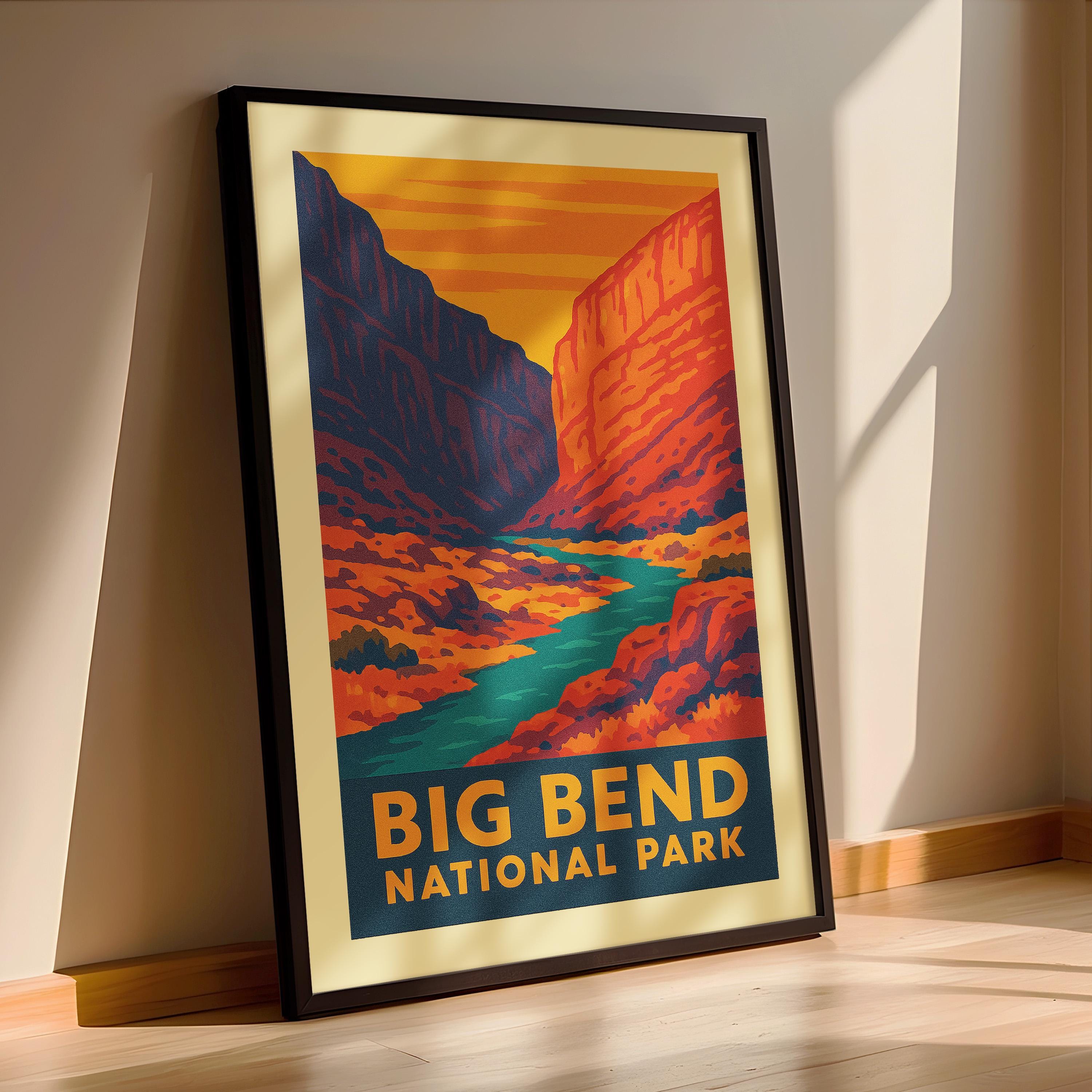 ビッグベンド国立公園のアートプリント - マット紙に描かれたレトロな