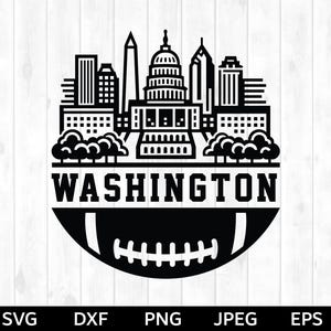 Horizonte do futebol de Washington SVG, png do futebol de Washington, silhueta do futebol de Washington e arquivo de corte Cricut, clip art do futebol de Washington