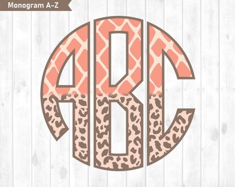 Animal Print Monogram PNG, Monogram PNG for Sublimation, Circle Monogram PNG,